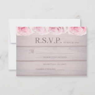 Real Pink Roses Rustic Chic Floral Wedding RSVP Invitation