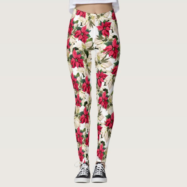 Real Poinsettia Print Leggings (Front)