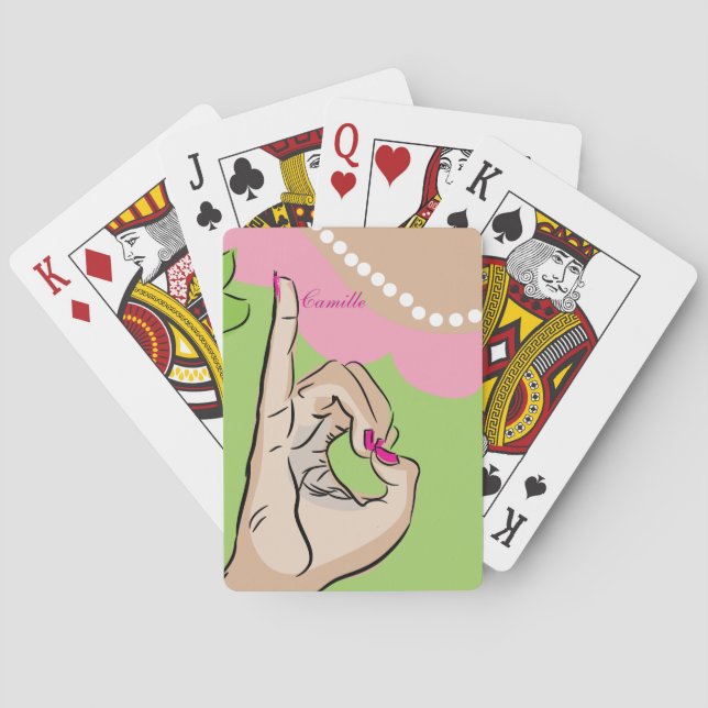 Real Pretty pink and green playing card (Back)