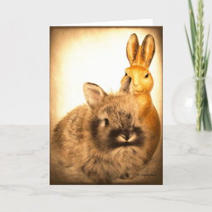 Real Rabbit and Fake Rabbit Easter Holiday Card