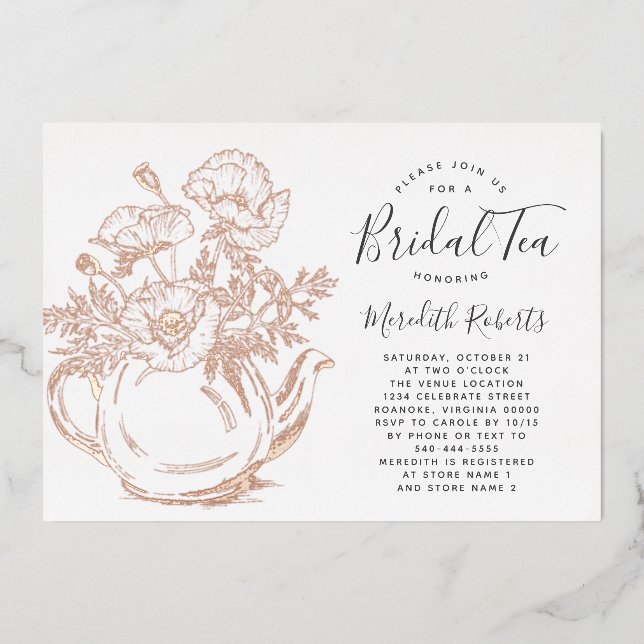 Real Rose Gold Floral Teapot Bridal Shower Tea (Front)
