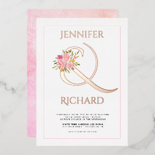 Real rose gold foil ampersand, pink roses wedding 