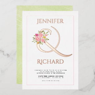 Real rose gold foil ampersand, roses green wedding
