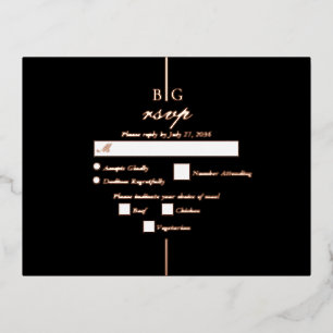 Real Rose Gold Foil Black Monogram Wedding RSVP Invitation Postcard