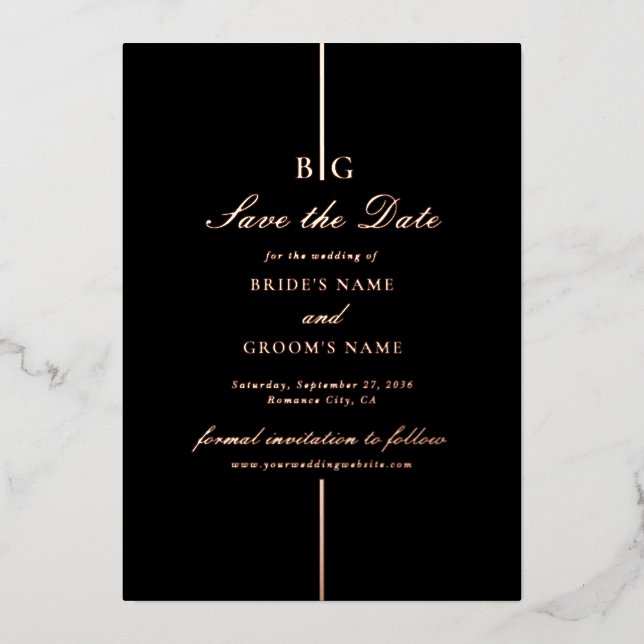 Real Rose Gold Foil Black Wedding Save the Date (Front)