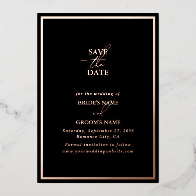 Real Rose Gold Foil Black Wedding Save the Date (Front)
