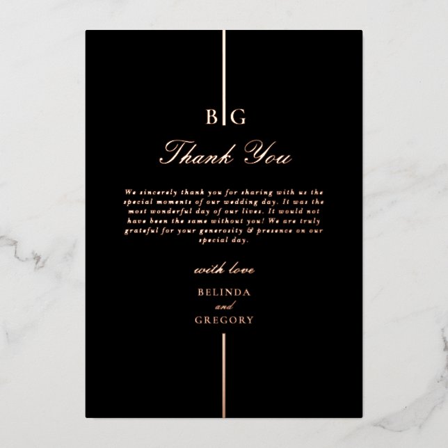 Real Rose Gold Foil Black Wedding Thank You (Front)
