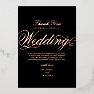 Real Rose Gold Foil Black Wedding Thank You
