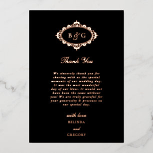Real Rose Gold Foil Black Wedding Thank You Card
