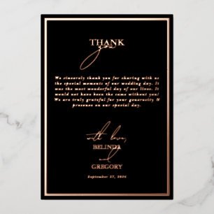 Real Rose Gold Foil Black Wedding Thank You Card