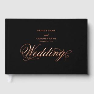 Real Rose Gold Foil Elegant Luxury Black Wedding Guest Book