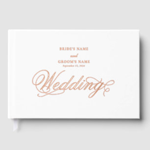 Real Rose Gold Foil Elegant Luxury White Wedding Guest Book