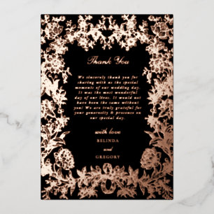 Real Rose Gold Foil Floral Black Wedding Thank You