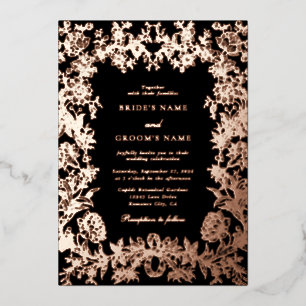 Real Rose Gold Foil Floral Botanical Black Wedding