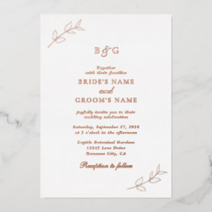 Real Rose Gold Foil Leaves Monogram Wedding