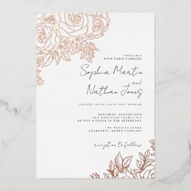 Real Rose Gold Foil Lush Rose Wedding  (Front)
