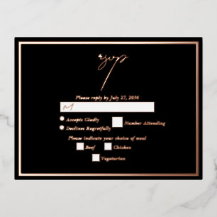Real Rose Gold Foil Metallic Wedding RSVP Black Invitation Postcard