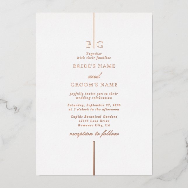 Real Rose Gold Foil Minimal Monogram Wedding (Front)