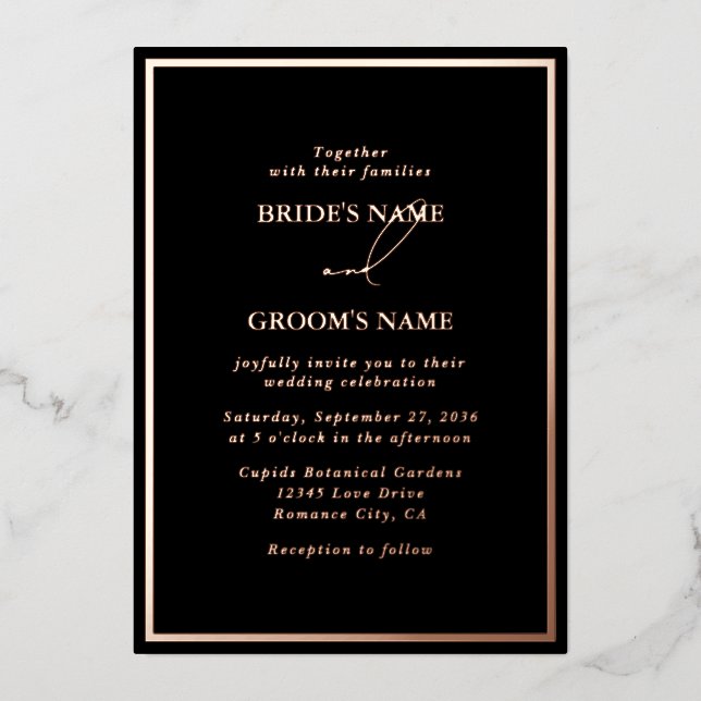 Real Rose Gold Foil Modern Black Wedding (Front)