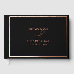 Real Rose Gold Foil Modern Black Wedding Guest Book