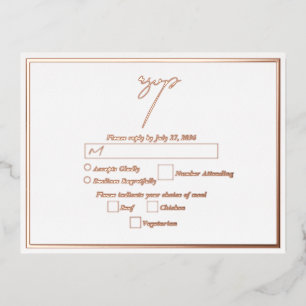 Real Rose Gold Foil White Wedding RSVP Foil Invitation Postcard