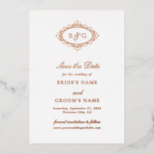 Real Rose Gold Foil White Wedding Save the Date