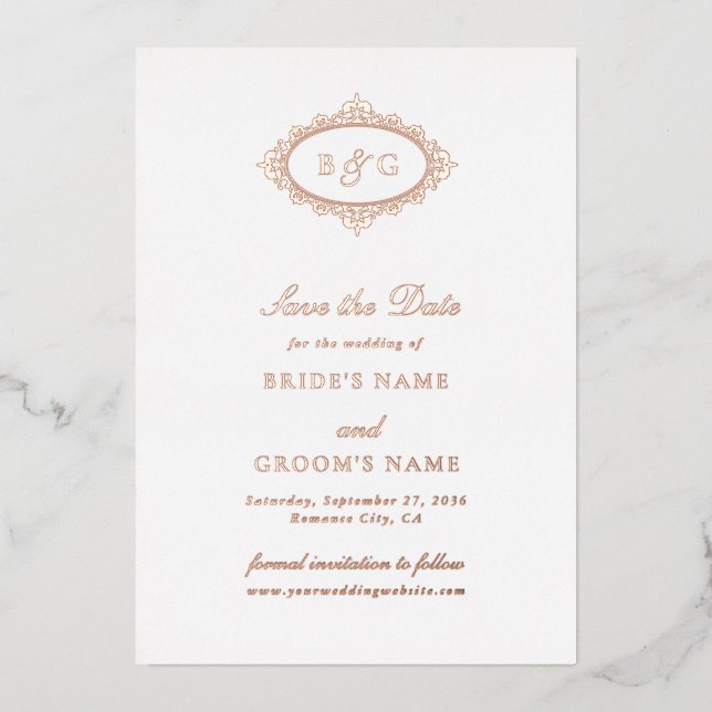 Real Rose Gold Foil White Wedding Save the Date  (Front)