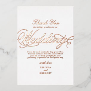 Real Rose Gold Foil White Wedding Thank You