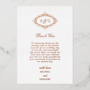 Real Rose Gold Foil White Wedding Thank You Card
