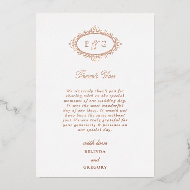 Real Rose Gold Foil White Wedding Thank You Card (Front)