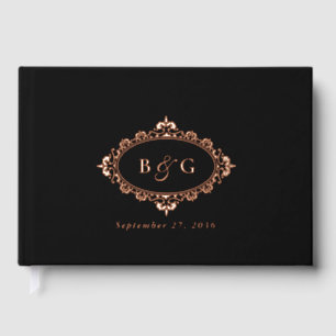 Real Rose Gold Foil Wreath Elegant Black Wedding Guest Book