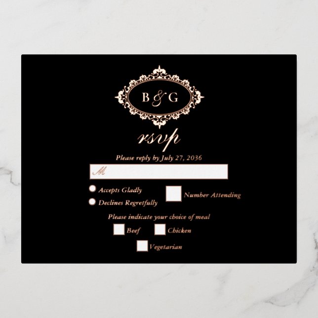 Real Rose Gold Foil Wreath White Wedding RSVP  Foil Invitation Postcard (Front)