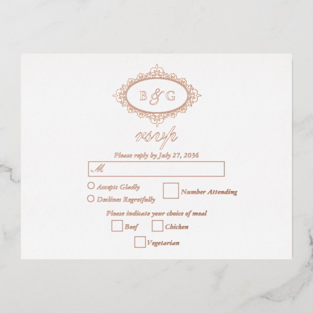Real Rose Gold Foil Wreath White Wedding RSVP Foil Invitation Postcard (Front)