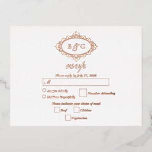 Real Rose Gold Foil Wreath White Wedding RSVP Invitation Postcard
