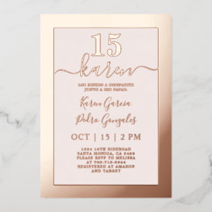 Real Rose Gold Quinceañera Invitation Foil 