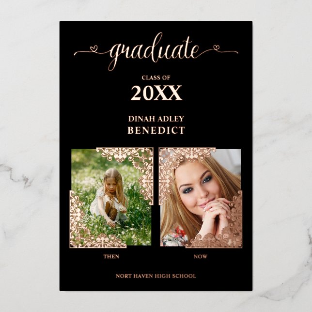 Real Rose Gold Romantic Then Now 2 Photos Graduate (Front)