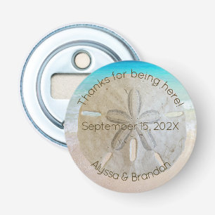 Real sand dollar thank you beach wedding favour bottle opener