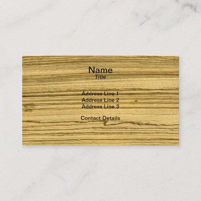Real Scanned Zebrawood Veneer Woodgrain Business Card (Front)