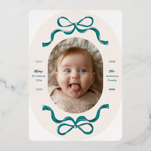 Real Silver and Turquoise Bows Oval Photo Holiday
