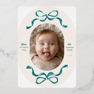 Real Silver and Turquoise Bows Oval Photo Holiday
