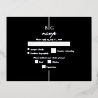 Real Silver Foil Black Monogram Wedding RSVP