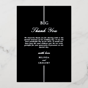 Real Silver Foil Black Monogram Wedding Thank You