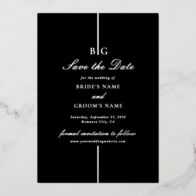 Real Silver Foil Black Wedding Save the Date (Front)
