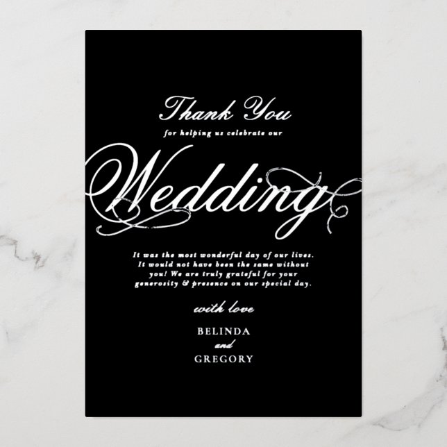 Real Silver Foil Black Wedding Thank You (Front)