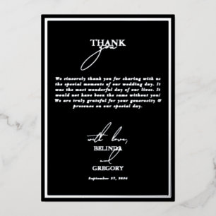 Real Silver Foil Black Wedding Thank You Card