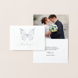 Real Silver Foil Butterfly Photo Wedding Thank You Card