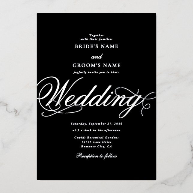 Real Silver Foil Classy Luxury Black Wedding (Front)