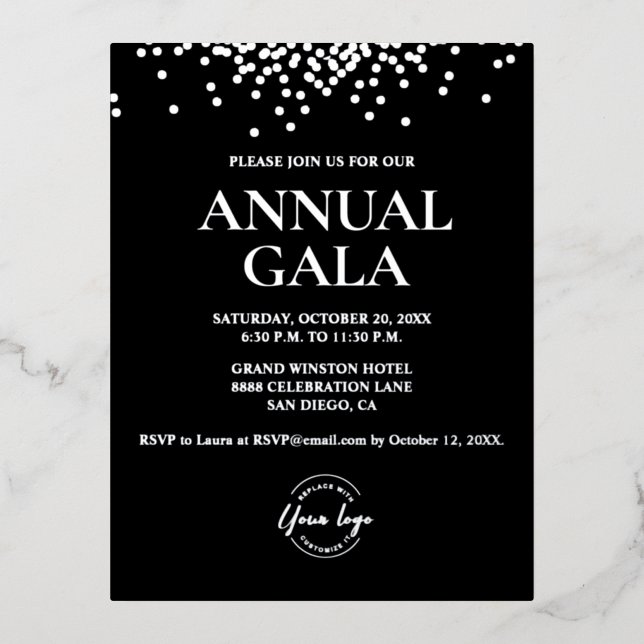  Real Silver foil confetti black Custom logo Gala Foil Invitation Postcard (Front)