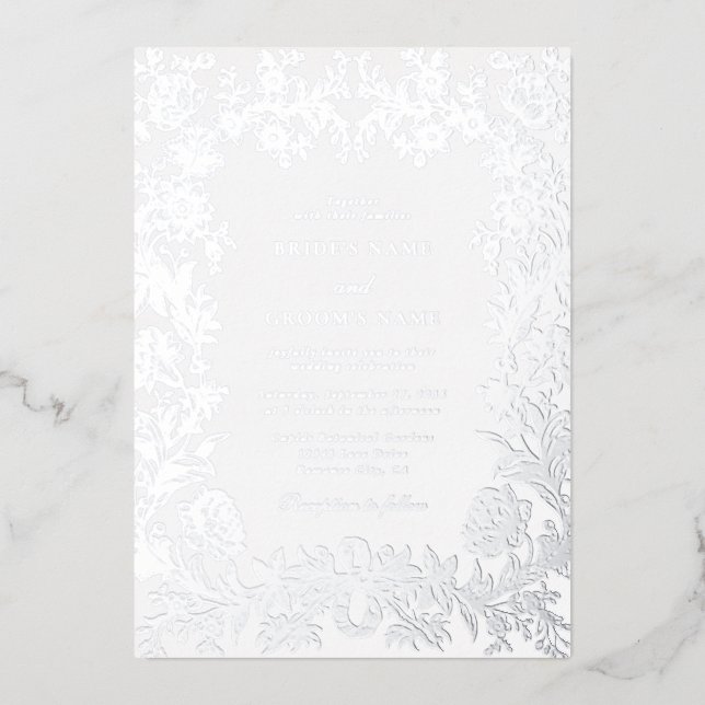 Real Silver Foil Elegant Floral Botanical Wedding (Front)