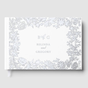 Real Silver Foil Elegant Floral Botanical Wedding Guest Book